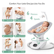 Momcozy Baby Swing, Electric Baby Bouncer for Infants, 6 Motions & 4-Speeds, Remote Control, 8 Preset Lullabies, up to 20 lbs