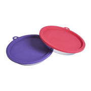Messy Mutts Cat Feeding Bowl Set, 4 Piece, Stainless Steel Saucer Bowls with Airtight Silicone Lids, 1.75 Cup, Silver, MC043M
