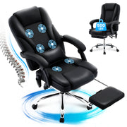 JONPONY XL-9425 Big and Tall Executive Office Chair with 6-Point Massage, Ergonomic Lumbar Support, Reclining Backrest, Pull-Out Footrest, Faux Leather, Black