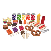 Melissa & Doug 9350 Wooden Snacks and Sweets Food Cart - 40+ Play Food Pieces, Reversible Awning