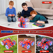 Hot Bee LY-014 Double-Sided RC Stunt Car, 360 Spins, Spider Design, 4WD All-Terrain Vehicle, LED Lights, Red and Blue