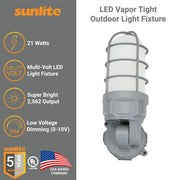 Sunlite LED Outdoor Vapor Tight Light Fixture, 21 Watts, 2562 Lumens, Color Selectable 3000K/4000K/5000K, Dimmable, Grey, 88144-SU