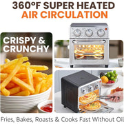 Elite Gourmet Air Fryer Oven, 8.5Qt Capacity, 5-in-1 Cooking Functions, Stainless Steel, 800W, Adjustable Timer and Temperature Controls, EAF0852SS