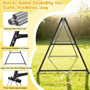 Yacona Outdoor Swing Set for Kids, Metal A-Frame, 3 Swings with Platform, Belt, and Saucer, Adjustable Ropes, Black