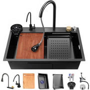 Easoger RG-KSK01 Single Bowl Drop in Kitchen Sink with Pull-Out Faucet and Accessories (31.5 x 18.1 x 8.7 inch)