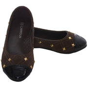IM Link Brown Suede Patent Gold Stud Ballet Flat Shoe Little Girl 11-4