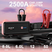 Nexpow 2500A Car Battery Jump Starter, 12V, 12000mAh Portable Power Bank, 3-Mode LED Flashlight, Pink