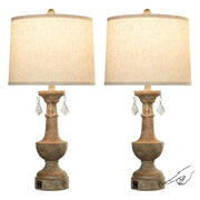 JUJUYUYOP Three-Level Dimmable Table Lamps Set of 2 with USB Port, 25 in, Gray Resin Base with Linen Shade, LM8901