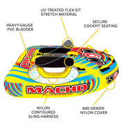 WOW Watersports Macho 2 Person Deck Cockpit Inflatable Towable Water Tube, Heavy-Duty PVC, UV-Protected Nylon, 340 lb Capacity, 16-1010