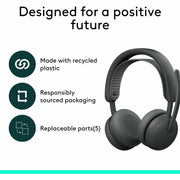 Logitech Zone Wireless 2 ES Noise-Canceling Wireless Headset with Adaptive Hybrid ANC, Bluetooth 5.3, USB-C, Microsoft Teams Certified, Graphite