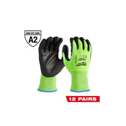 Milwaukee 48-73-8921B Medium High Visibility Level 2 Cut Resistant Polyurethane Dipped Work Gloves, 12-Pack