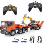Fistone HN-1319-1 2 in 1 Remote Control Excavator with Detachable Flatbed Truck, 1:24 Scale, Sound and Light Effects