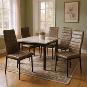 Homy Casa Upholstered Dining Chairs Set of 4, Slim-Back Fabric Seat, Vintage Brown, Metal Legs