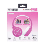 Altec Lansing Kids Wireless Bluetooth Over-Ear Headphones with Active Noise Cancelling, 85dB Volume Limit, Find My Locator, 50-Hour Battery, Foldable Design, Pink White