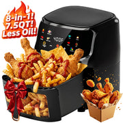 Bluebow Air Fryer, 7.5 Quart Large Capacity, 8-in-1 Multifunctional Cooker with Digital Touchscreen, Easy-View Window, Non-Stick Basket, Black