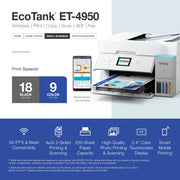 Epson EcoTank ET-4950 Wireless All-in-One Color Supertank Printer, 18 PPM Black, 9 PPM Color, 2.4