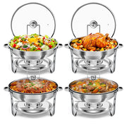 Bluebow 4 Pack Chafing Dish Buffet Set, 5QT Stainless Steel Food Warmer with Glass Lid and Holder, Silver Finish