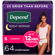 Depend 105516300 Night Defense Incontinence Underwear for Women, Adult Diapers, S, 64 Count