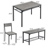 Ktaxon Dinner Table Set for 4 With 2 Chairs With Backrest And Bench With Storage Rack, Gray