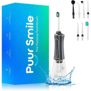 Puur Smile Professional Cordless Water Flosser, Rechargeable, IPX7 Waterproof, Black, 7 Replacement Tips, Multiple Pressure Settings