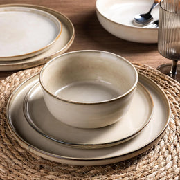 AmorArc Ceramic Dinnerware Sets for 6, 18 Pieces Stoneware Plates and Bowls Sets, Cappuccino