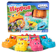 Spin Master Games Hungry Hungry Hippos Giant Edition Family Board Game with Oversized Vinyl Play Mat, 4 Hippos, Indoor and Outdoor Fun for Ages 4+