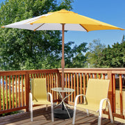 Ainfox 7.5ft Market Patio Umbrella, Round Yellow White Stripe Canopy, Waterproof UV-Resistant Polyester, Steel Pole, Crank Open, Vented Design, OB-OTU058YE