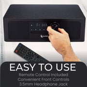 ClearClick Stereo Shelf System, 7-in-1 Audio with CD Player, Bluetooth, FM Radio, USB Playback, Aux and Optical Inputs, Alarm Clock, Remote Control, Black