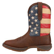 Durango Rebel Patriotic Pull-On Western Boots, Distressed Full-Grain Leather, Square Toe, Brown with American Flag, Men's Size 14, DB5554