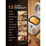 Reemix Bread Maker, 2lb Capacity, 12 Presets Including Gluten-Free, 13-Hour Delay Timer, Automatic Shut-Off, Black