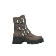 Madden NYC Women's Faux Leather Buckle Combat Boots, Chunky Platform Sole, Distressed Black, Medium Width