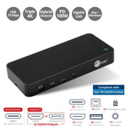 SIIG Triple Hybrid 4K Video Laptop Docking Station, 3 HDMI Ports, 100W Power Delivery, USB-C and USB-A Hub, Gigabit Ethernet, Black, JU-DK0P11-S1
