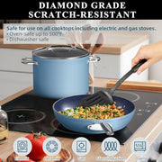 Nuwave Healthy Duralon Blue Ceramic Nonstick Cookware Set, Diamond Infused, Scratch Resistant, Induction Ready, Oven Safe, 12-Piece, 31427
