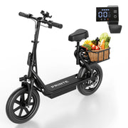 Printe N30 Electric Scooter, 500W Motor, Adjustable Seat and Handlebar, 14 Inch Tires, Rear Basket, Up to 27 Miles Range, 22 MPH, Black