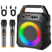 CASCHO 2BRLM-S15-1 Karaoke Machine with Dual Microphones, Portable Bluetooth Speaker, DJ Lights, USB Support, Black