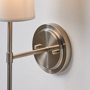 Better Homes & Gardens Meadowood Indoor Wall Sconce, Satin Nickel Finish, White Fabric Shade, Dimmable LED Bulb Included, 52049