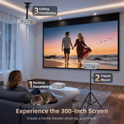 CEBORY Mini Projector, Native 1080P Full HD, 12,000 Lumens, 6000:1 Contrast, 5G WiFi, Bluetooth 5.3, Portable with Tripod and Screen, Compatible with HDMI USB AV
