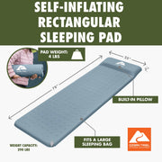 Ozark Trail Self-Inflating Large Rectangular Sleeping Pad, R-Value 5.0, PVC-Free TPU, Foam Core, 78 in x 25 in x 2 in