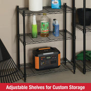 Rubbermaid 3-Tier Heavy Duty Black Wire Shelving Unit, Adjustable Shelves, 450lb Capacity, 23.2in W x 13.4in D x 30.6in H, 42829B