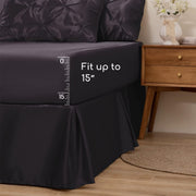 MR&HM Satin Comforter Set, 7 Pieces, Queen Size, Black, Pinch Pleat Design, Silky Soft Polyester Satin Bedding