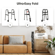 MaxKare Folding Walker with Dual 5-Inch Wheels, Adjustable Height 30.5