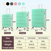 imiomo TR003-20 20 in Carry-on Suitcase with Spinner Wheels Hardside 3PCS Set with TSA Lock-Light, Green