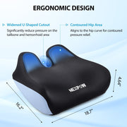 Nexpow Car Seat Cushion, Extra Large Memory Foam, Ergonomic U-Shaped Design, Non-Slip, Washable Cover, Black, MJC053