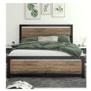 Allewie Brown Queen Size Bed Frame with Modern Wooden Headboard,Heavy Duty Platform Metal Bed Frame
