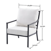 My Texas House Cambria Steel Outdoor Dining Chairs, Set of 2, Black Powder-Coated Frame, Off-White Cushions