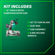 Metabo HPT 10-Inch Single Bevel Compound Miter Saw, 15-Amp Motor, Xact Cut Shadow Line, Adjustable Bevel 0-45, Miter 0-52, 40T TCT Blade, Lightweight 24 lbs, C10FCG2