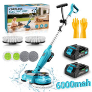 Amiluo Cordless Electric Spin Mop, Dual-Motor 800 RPM, 6,000 mAh Battery, Water Spray, LED Headlights, Smart Display, Self-Propelled, Multi-Surface Cleaning, Blue, M2