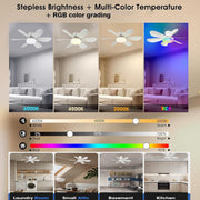 DNXNIAIFY Ceiling Fan with Light, 20.5 in ABS Crystal Blades, Multi-Color RGB LED, White