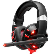 RUNMUS K2 RED Gaming Headset with Noise Canceling Mic for PS4 Xbox One PC Mobile 7.1 Surround Sound Headphone with LED Light for Kids Adults Black