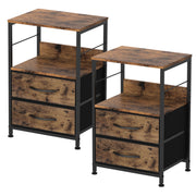Oumilen NX-R909-3 End Side Table with 2 Drawers and Open Shelf Wood, Brown, Set of 2
